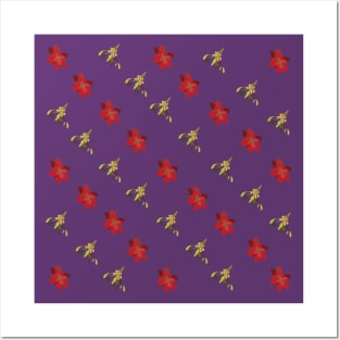 Poinsettia and Mistletoe Christmas Botanical Pattern Posters and Art